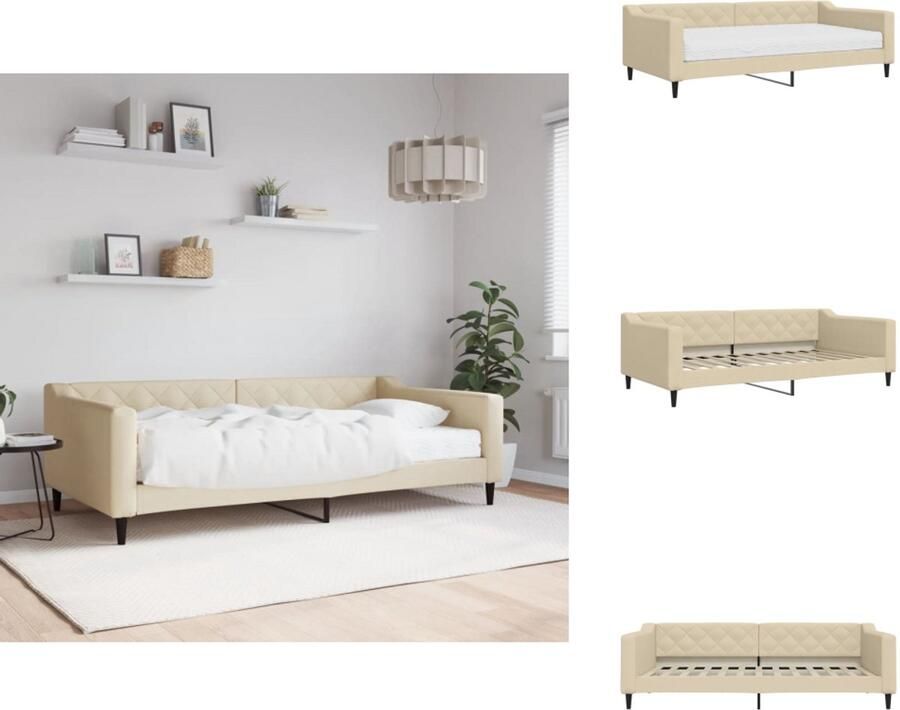 VidaXL Slaapbank Met Matras Slaapbanken Met Matrassen Slaapbank Bedbank Slaapbank met matras 100x200 cm stof crèmekleurig