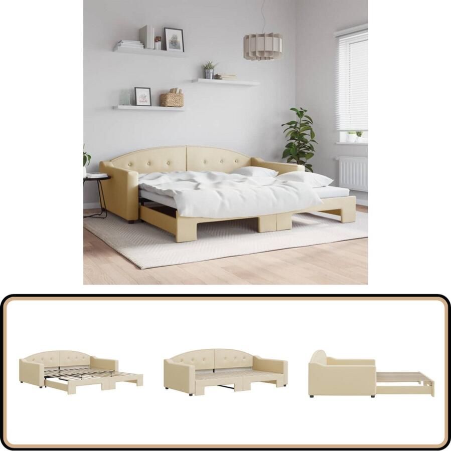 VidaXL Slaapbank met onderschuifbed 100x200 cm crème Slaapbank Sofa Bed Tweepersoonsbed Bankstel Zitbank Onderbed Daybed Guest Bed Creme Kleur