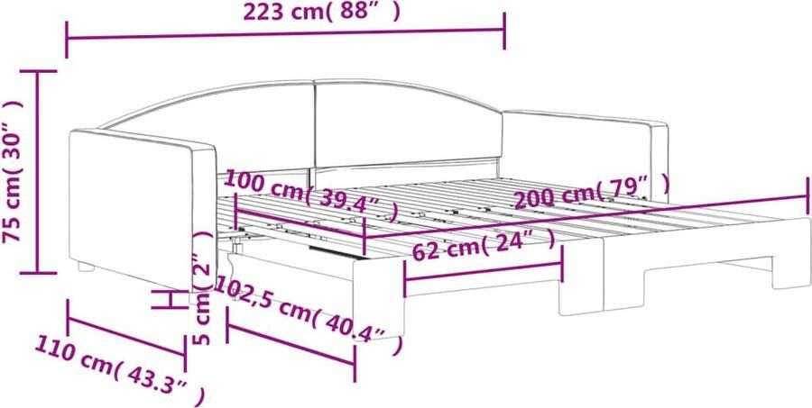 VidaXL Slaapbank met onderschuifbed 100x200 cm Lichtgrijs Slaapbank Sofa Bed Tweepersoonsbed Zitmeubel Meubels Livingroom Furniture Bedroom Furniture Grijs Stoffen Bank