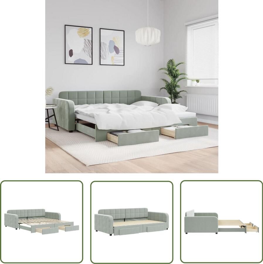 VidaXL Slaapbank met onderschuifbed 100x200 cm Slaapbank Sofa Bed Tweepersoonsbed Fluweelsofa Grijs Meubilair Loungemeubilair Livingroom Furniture Bedroom Furniture