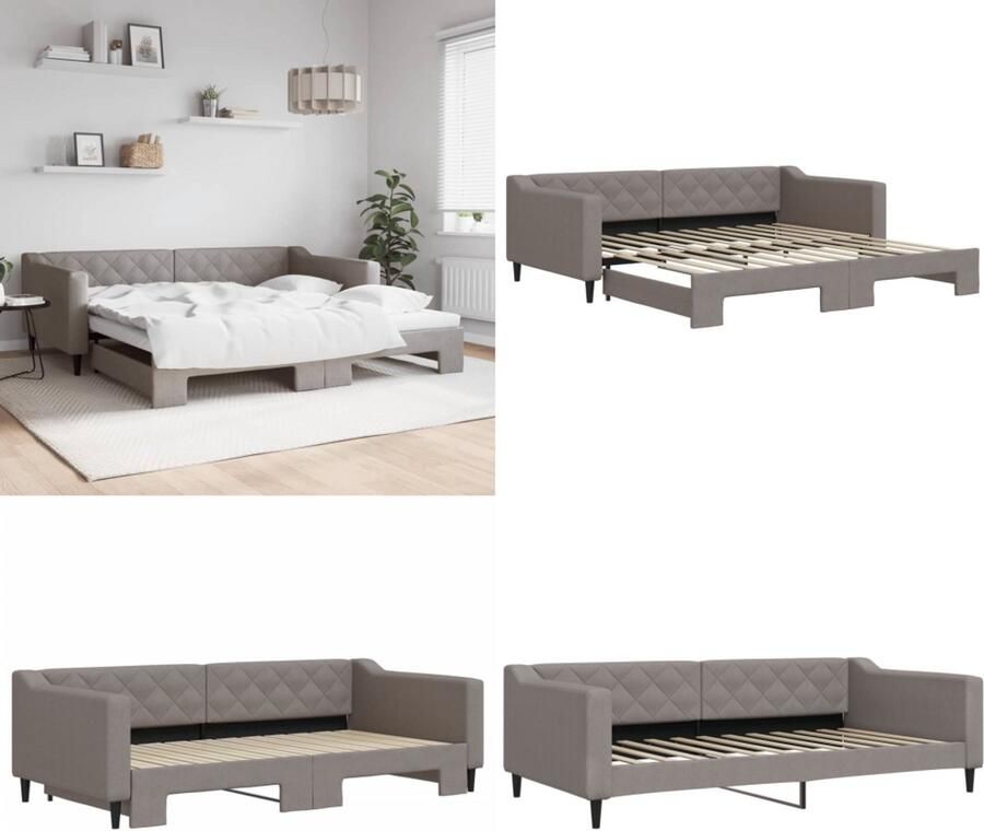 VidaXL Slaapbank met onderschuifbed 100x200 cm stof taupe Slaapbank Met Onderschuifbed Slaapbanken Met Onderschuifbedden Slaapbank Bedbank