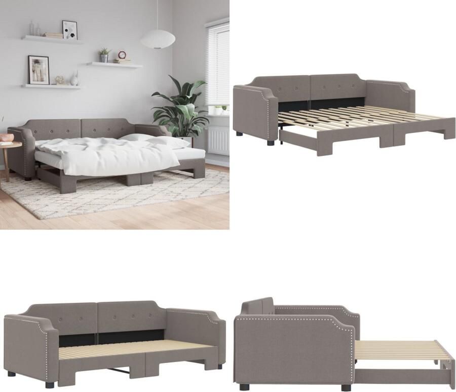 VidaXL Slaapbank met onderschuifbed 100x200 cm stof taupe Slaapbank Met Onderschuifbed Slaapbanken Met Onderschuifbedden Slaapbank Bedbank