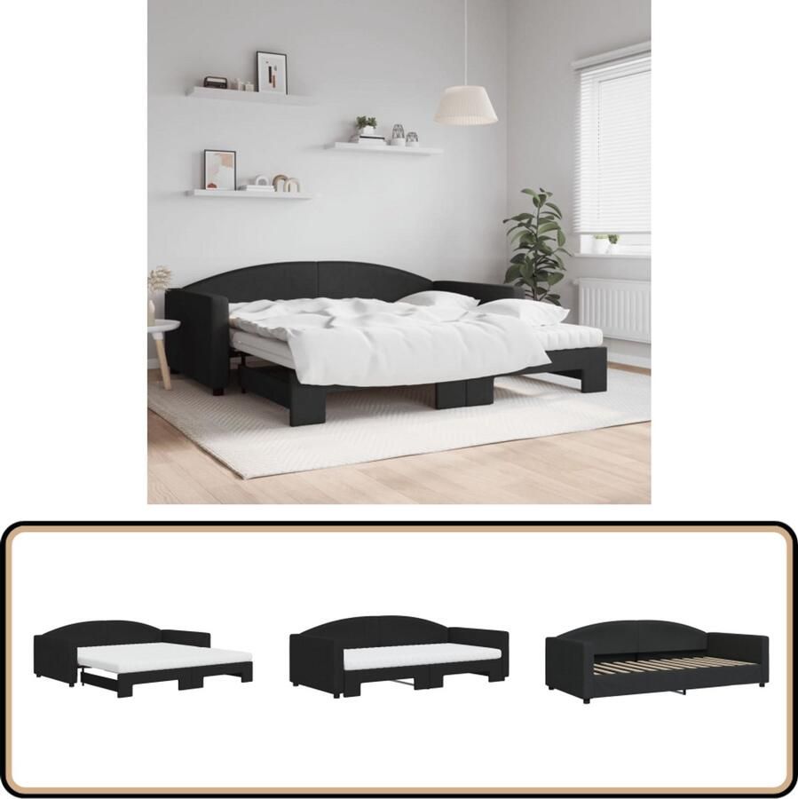 VidaXL Slaapbank met onderschuifbed 100x200 cm Zwart Slaapbank Tweepersoonsbed Sofa Bed Zwarte Slaapbank Designmeubel