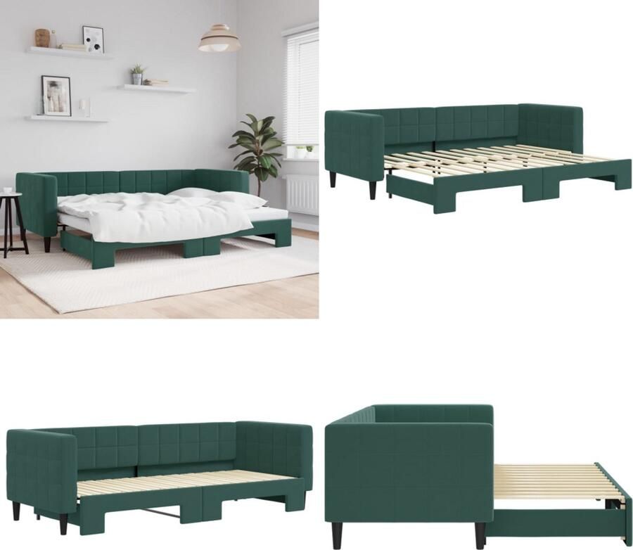 VidaXL Slaapbank met onderschuifbed 80x200 cm fluweel donkergroen Slaapbank Met Onderschuifbed Slaapbanken Met Onderschuifbedden Slaapbank Bedbank