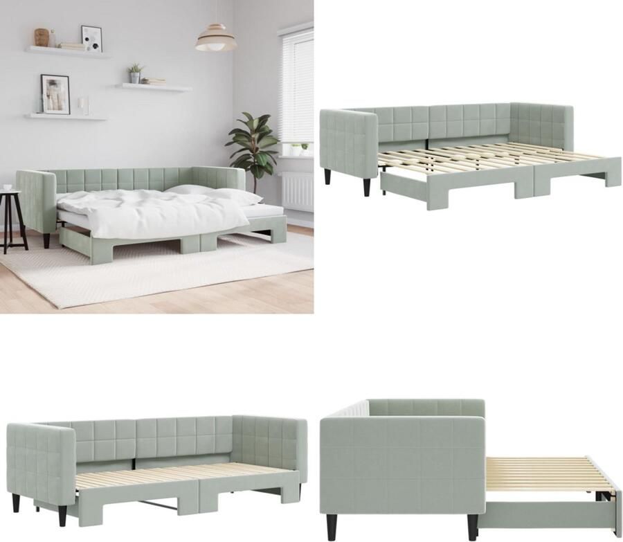 VidaXL Slaapbank met onderschuifbed 80x200 cm fluweel lichtgrijs Slaapbank Met Onderschuifbed Slaapbanken Met Onderschuifbedden Slaapbank Bedbank