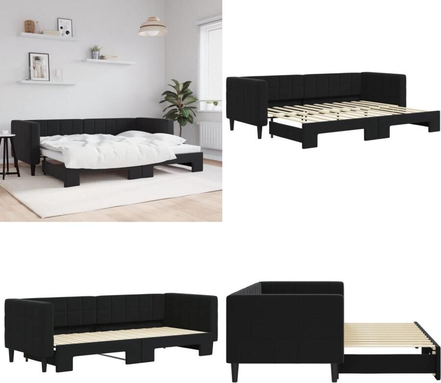 VidaXL Slaapbank met onderschuifbed 80x200 cm fluweel zwart Slaapbank Met Onderschuifbed Slaapbanken Met Onderschuifbedden Slaapbank Bedbank