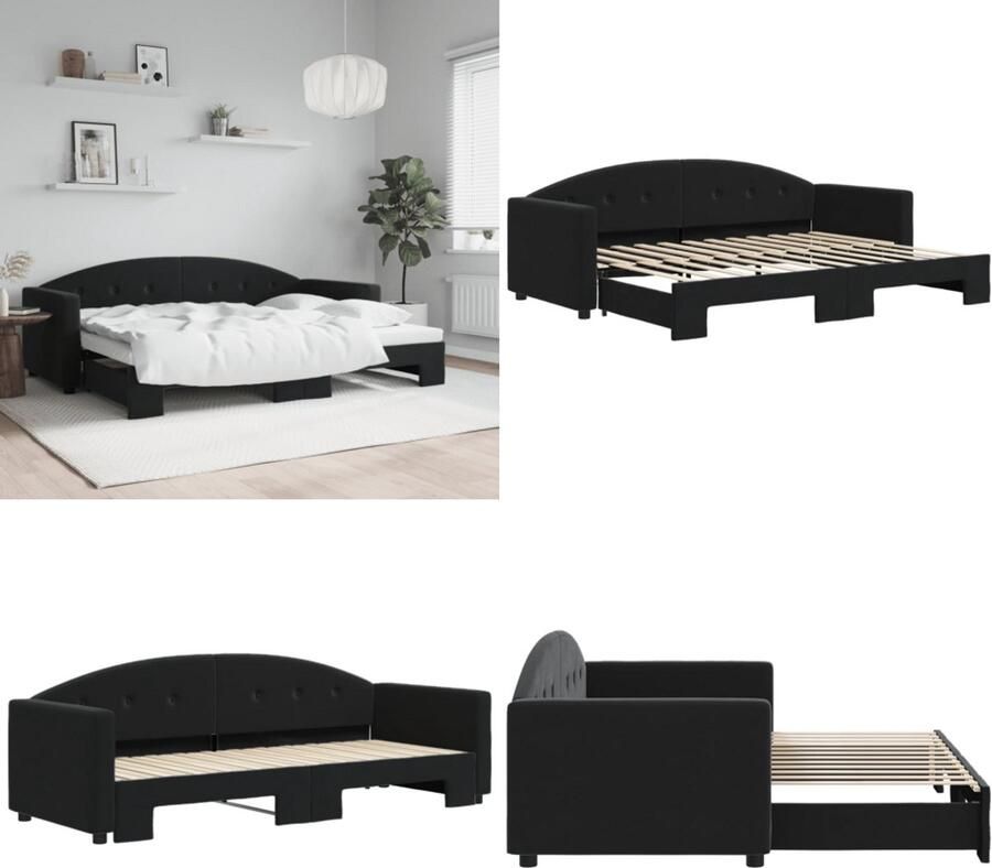 VidaXL Slaapbank met onderschuifbed 80x200 cm fluweel zwart Slaapbank Slaapbanken Slaapbank Met Onderschuifbed Bankbed