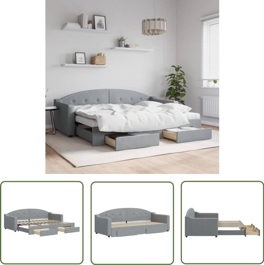 VidaXL Slaapbank met onderschuifbed 80x200 cm lichtgrijs Slaapbank Sofa Bed Kanapé Lit Boxspring Meubels Lounge Living Room Furniture Bedroom Furniture