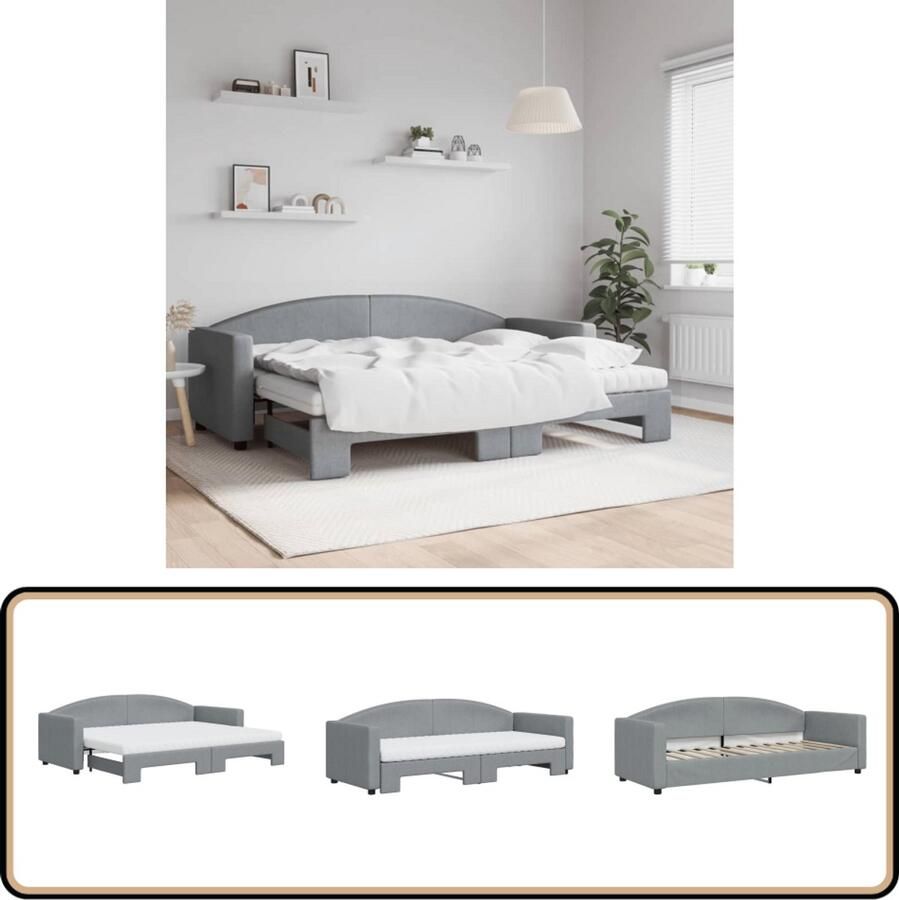 VidaXL Slaapbank met onderschuifbed 80x200 cm Lichtgrijs Slaapbank Sofa Bed Tweepersoons Bed Onder Schuifbed Zitmeubel Meubels