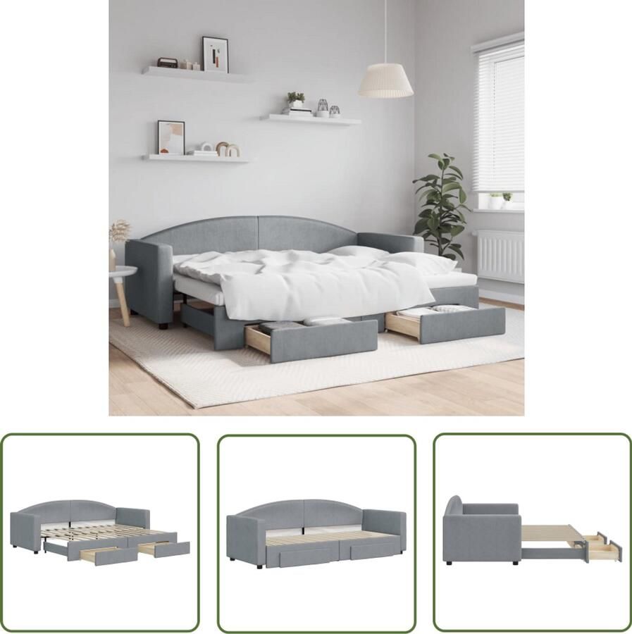 VidaXL Slaapbank met onderschuifbed 80x200 cm Lichtgrijs Slaapbank Sofa Bed Tweepersoonsbed Boxspring Onderbed Opslagmeubilair Meubels