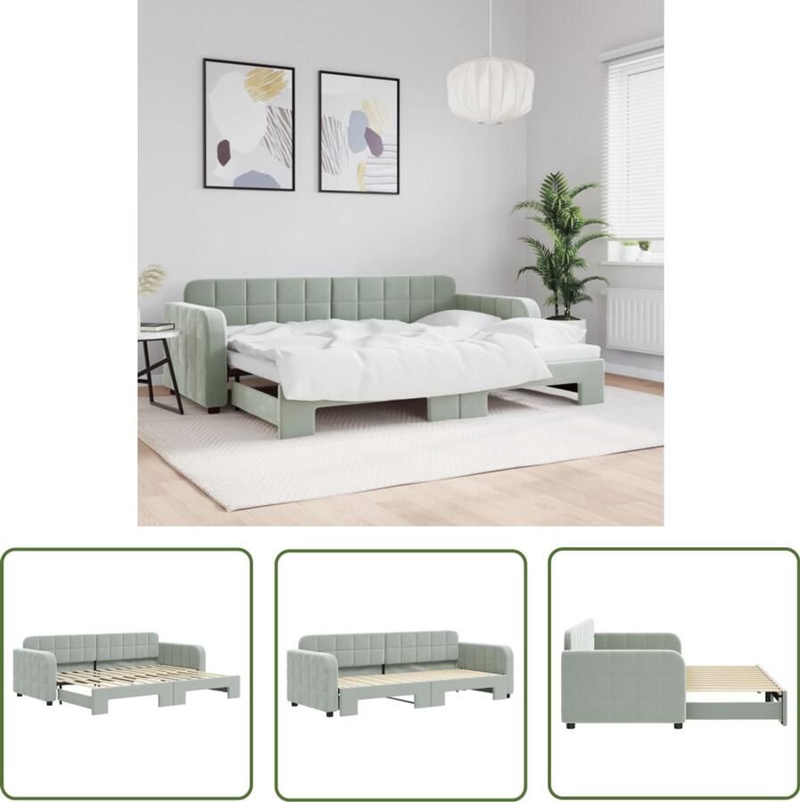VidaXL Slaapbank met onderschuifbed 80x200 cm Lichtgrijs Slaapbank Tweepersoonsbed Sofa Bed Fluweelsofa Grijze Slaapbank Design Slaaptbank