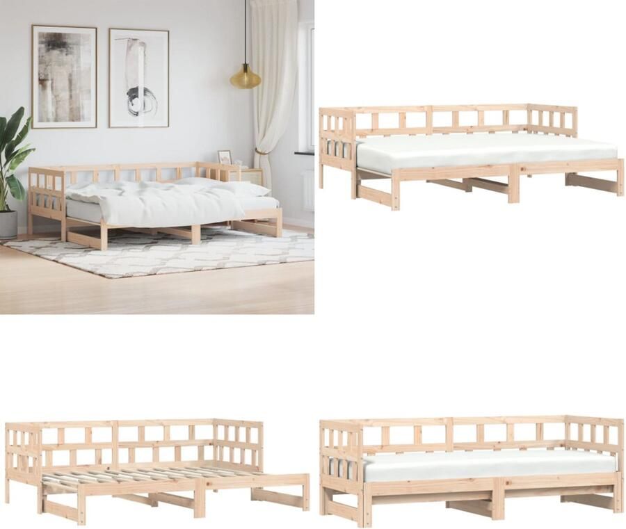 VidaXL Slaapbank met onderschuifbed 80x200 cm massief grenenhout Slaapbank Met Onderschuifbed Slaapbanken Met Onderschuifbedden Slaapbank Bedbank
