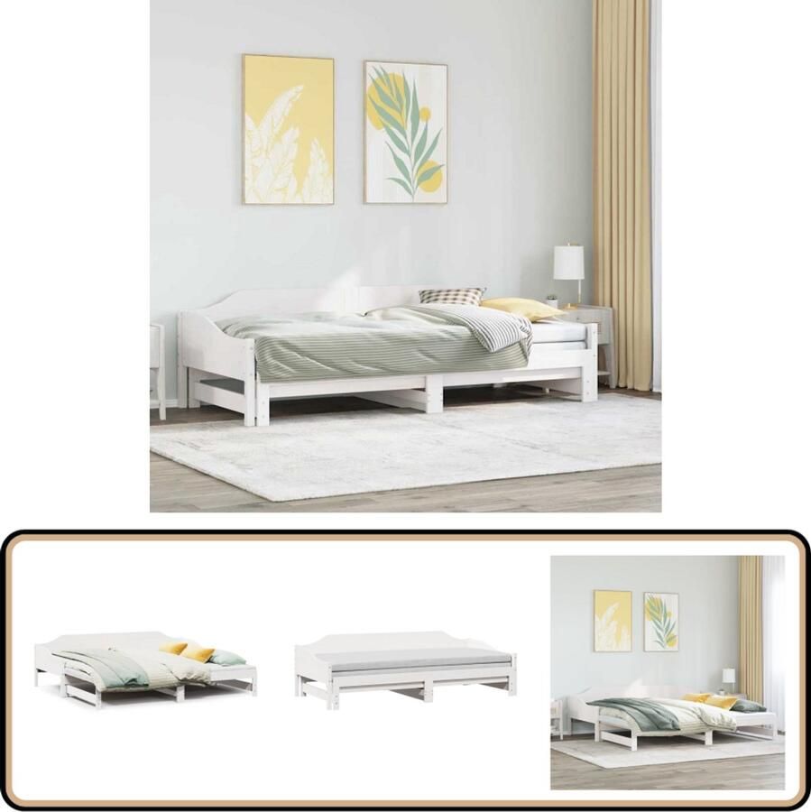 VidaXL Slaapbank met onderschuifbed 80x200 cm massief grenenhout wit