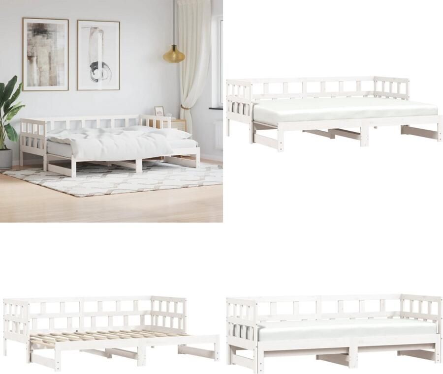 VidaXL Slaapbank met onderschuifbed 80x200 cm massief grenenhout wit Slaapbank Met Onderschuifbed Slaapbanken Met Onderschuifbedden Slaapbank Bedbank
