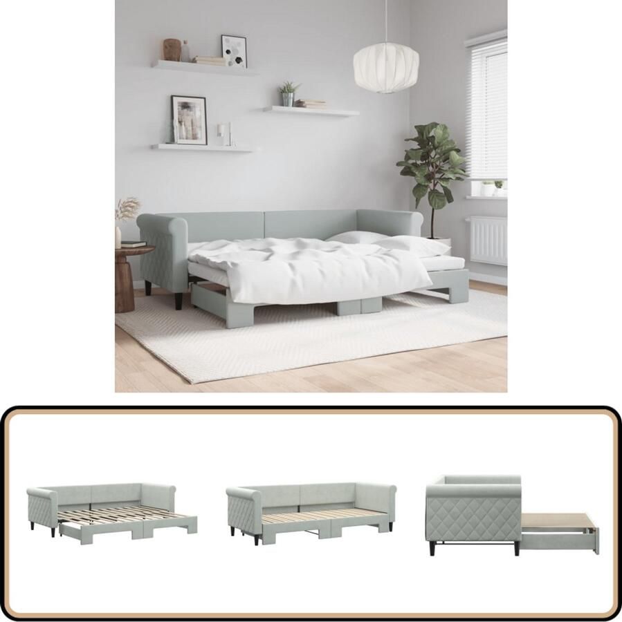 VidaXL Slaapbank met onderschuifbed 80x200 cm Slaapbank Sofa Bed Tweepersoonsbed Boxspring Lounge Meubilair Huiskamermeubelen Slaapkamermeubelen Grijs Fluweel