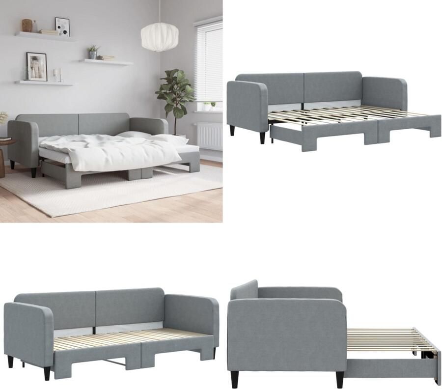 VidaXL Slaapbank met onderschuifbed 80x200 cm stof lichtgrijs Slaapbank Met Onderschuifbed Slaapbanken Met Onderschuifbedden Slaapbank Bedbank