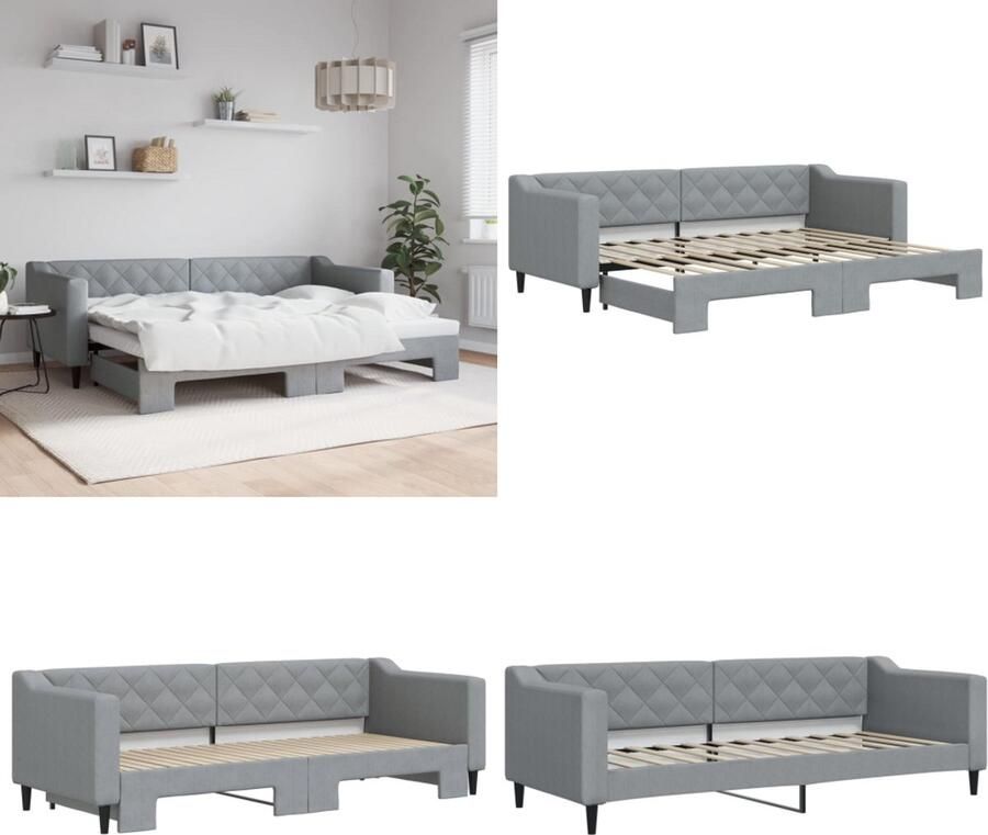 VidaXL Slaapbank met onderschuifbed 80x200 cm stof lichtgrijs Slaapbank Met Onderschuifbed Slaapbanken Met Onderschuifbedden Slaapbank Bedbank - Foto 2