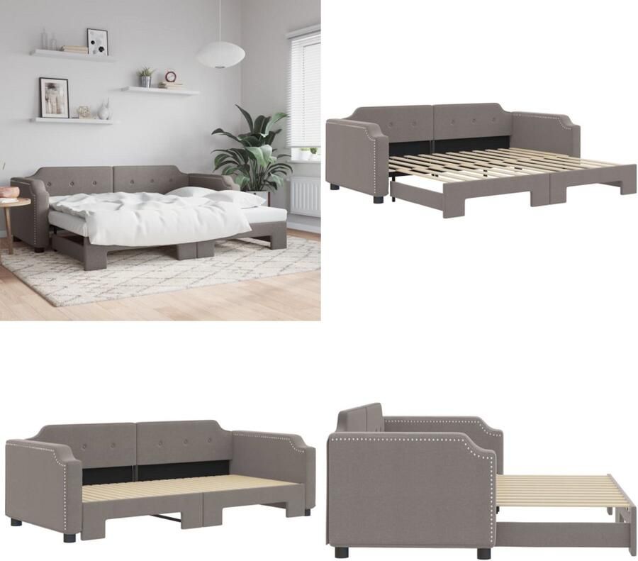VidaXL Slaapbank met onderschuifbed 80x200 cm stof taupe Slaapbank Met Onderschuifbed Slaapbanken Met Onderschuifbedden Slaapbank Bedbank