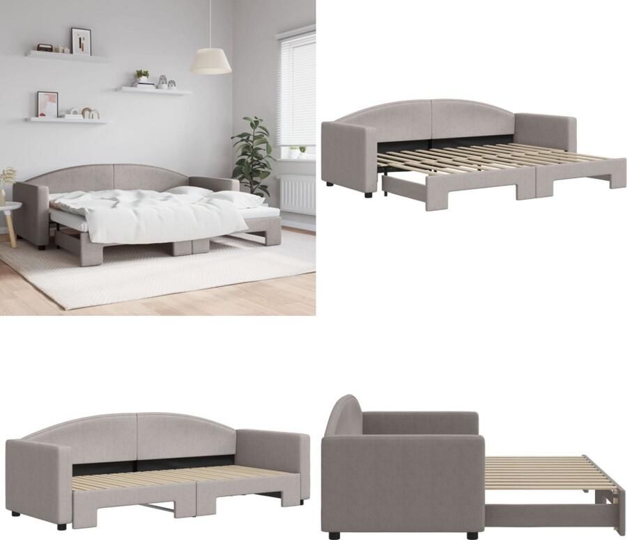 VidaXL Slaapbank met onderschuifbed 80x200 cm stof taupe Slaapbank Met Onderschuifbed Slaapbanken Met Onderschuifbedden Slaapbank Bedbank