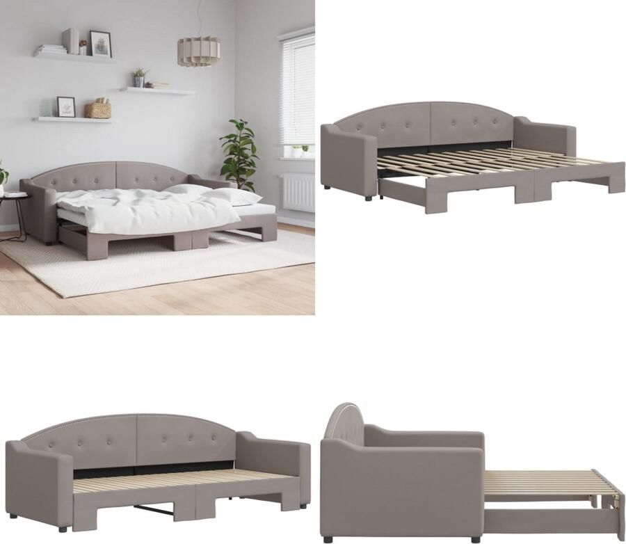 VidaXL Slaapbank met onderschuifbed 80x200 cm stof taupe Slaapbank Met Onderschuifbed Slaapbanken Met Onderschuifbedden Slaapbank Bedbank
