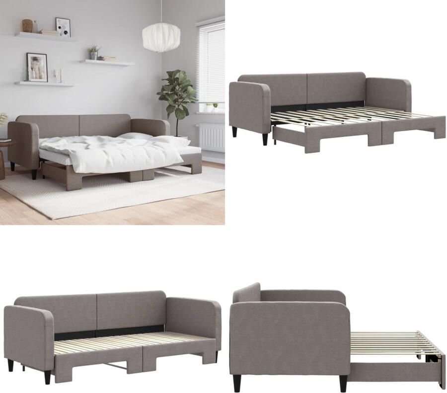 VidaXL Slaapbank met onderschuifbed 80x200 cm stof taupe Slaapbank Met Onderschuifbed Slaapbanken Met Onderschuifbedden Slaapbank Bedbank