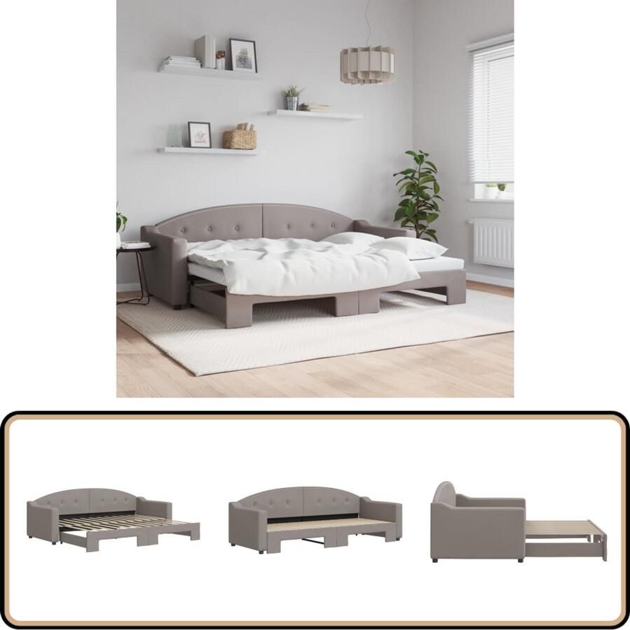 VidaXL Slaapbank met onderschuifbed 80x200 cm Taupe Slaapbank Sofa Bed Tweepersoonsbed Taupesofa Woonkamermeubel