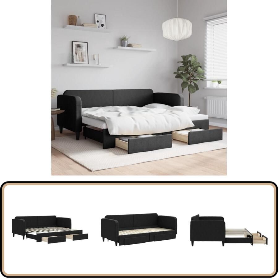 VidaXL Slaapbank met onderschuifbed 80x200 cm Zwart Slaapbank Sofa Bed Tweepersoons Bed Onderschuifbed Boxspring