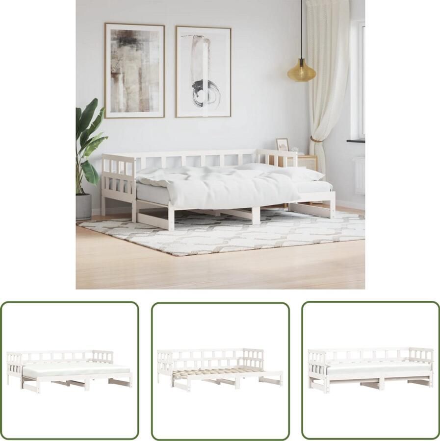 VidaXL -Slaapbank-met-onderschuifbed-80x200-cm-massief-grenenhout-wit - Foto 2