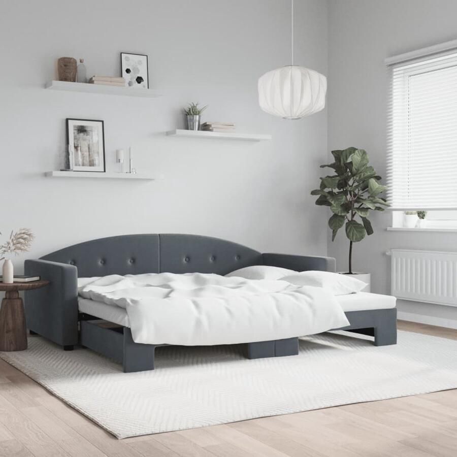 VidaXL Slaapbank met onderschuifbed 90x190 cm fluweel donkergrijs - Foto 2