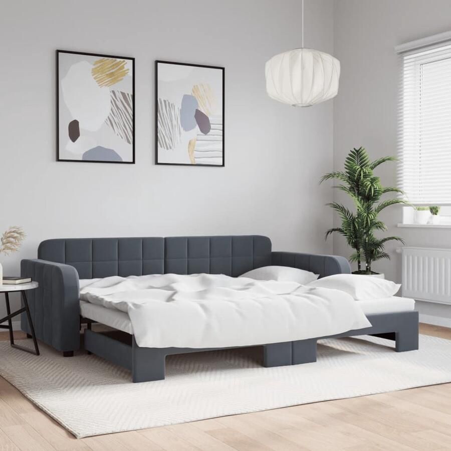 VidaXL Slaapbank met onderschuifbed 90x190 cm fluweel donkergrijs - Foto 3