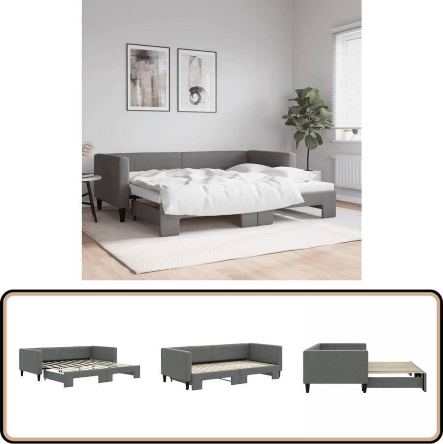VidaXL Slaapbank met onderschuifbed 90x190 cm grijs Slaapbank Tweepersoonsbed Donkere Kleuren Design Meubels Lounge Furniture