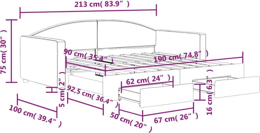 VidaXL Slaapbank met onderschuifbed 90x190 cm Lichtgrijs Slaapbank Tweepersoons Bed Onderschuifbed Boxspring Lounge Sofa Zitmeubel Meubels