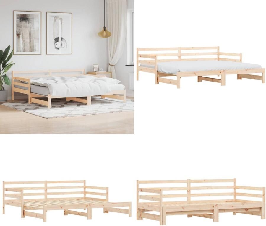 VidaXL Slaapbank met onderschuifbed 90x190 cm massief grenenhout Slaapbank Met Onderschuifbed Slaapbanken Met Onderschuifbedden Slaapbank Bedbank