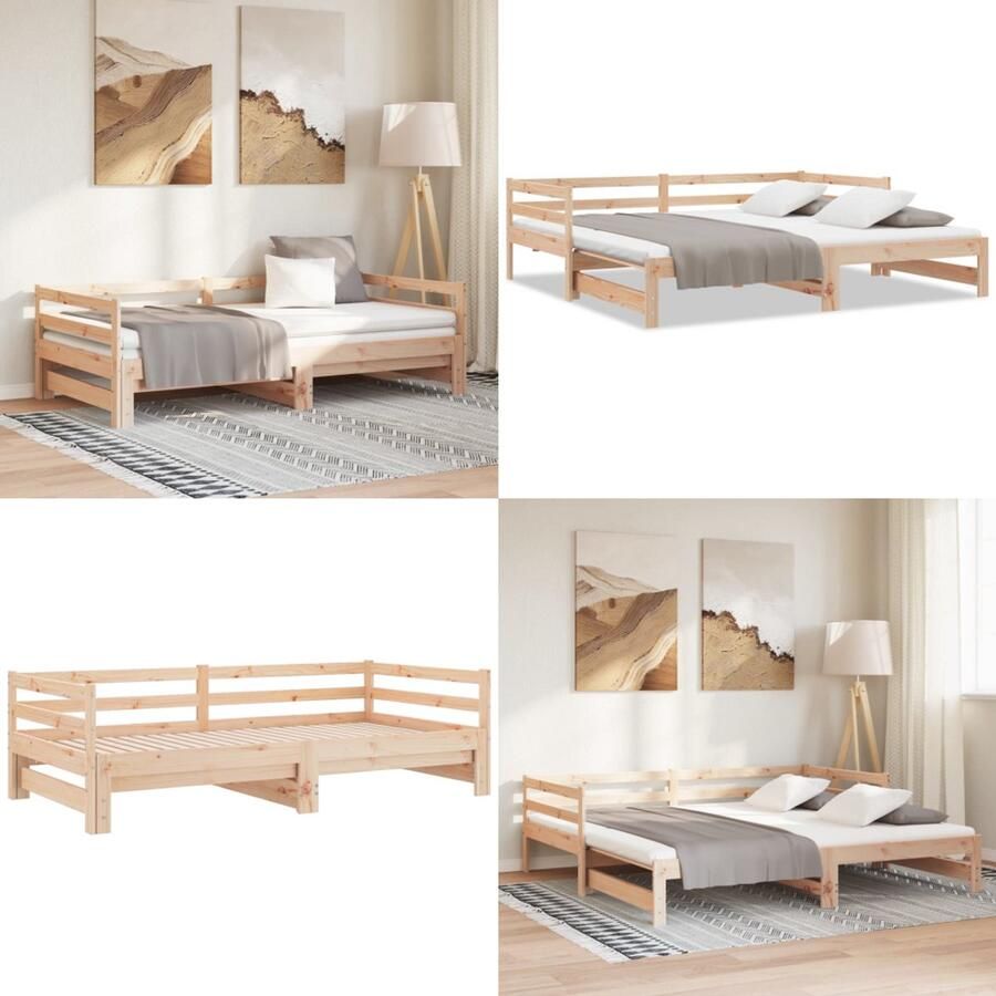 VidaXL Slaapbank uitschuifbaar 2x(80x200) cm massief grenenhout Slaapbank Slaapbanken Bedbank Bed Bank Slaap Bank