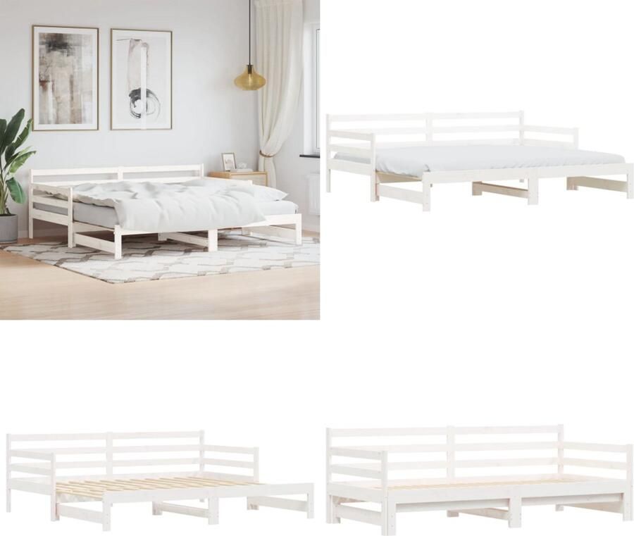 VidaXL Slaapbank met onderschuifbed 90x190 cm massief grenenhout wit Slaapbank Met Onderschuifbed Slaapbanken Met Onderschuifbedden Slaapbank Bedbank