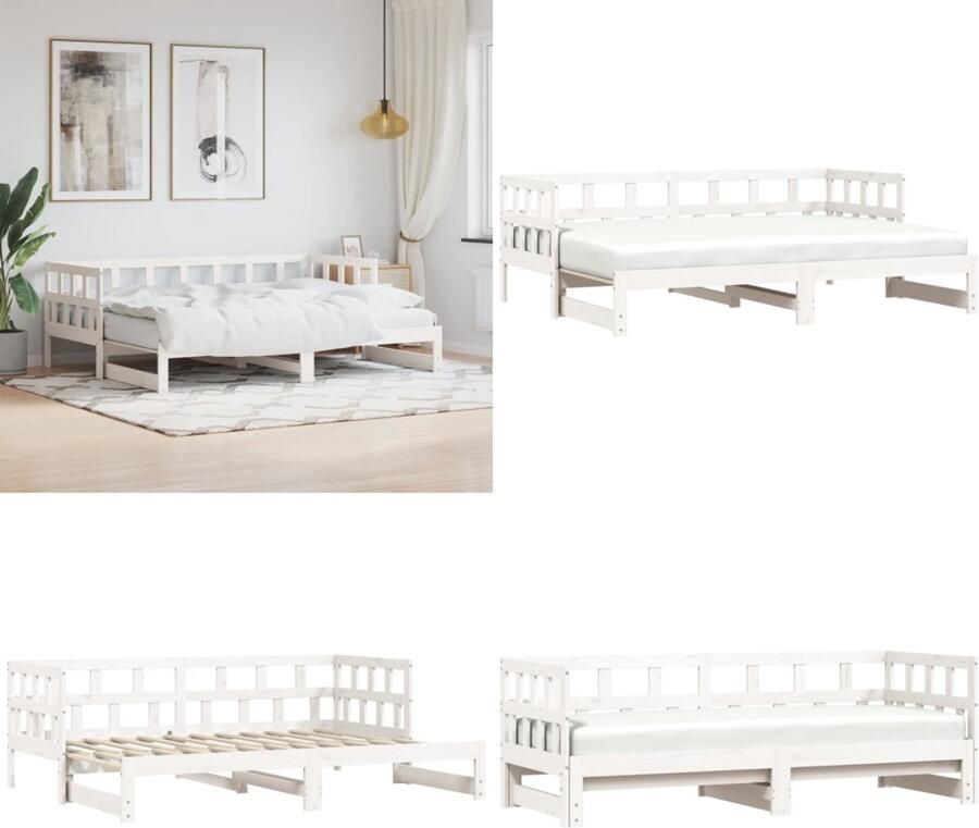 VidaXL Slaapbank met onderschuifbed 90x190 cm massief grenenhout wit Slaapbank Met Onderschuifbed Slaapbanken Met Onderschuifbedden Slaapbank Bedbank