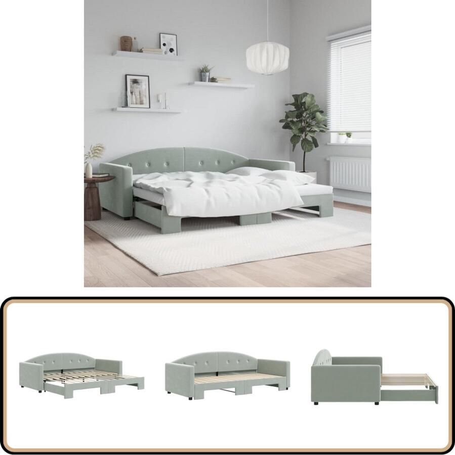 VidaXL Slaapbank met onderschuifbed 90x200 cm Fluweel Slaapbank Sofa Bed Tweepersoonsbed Minimalistisch Meubilair Lounge Furniture Grijs Meubilair Velvet Sofa Living Room Furniture