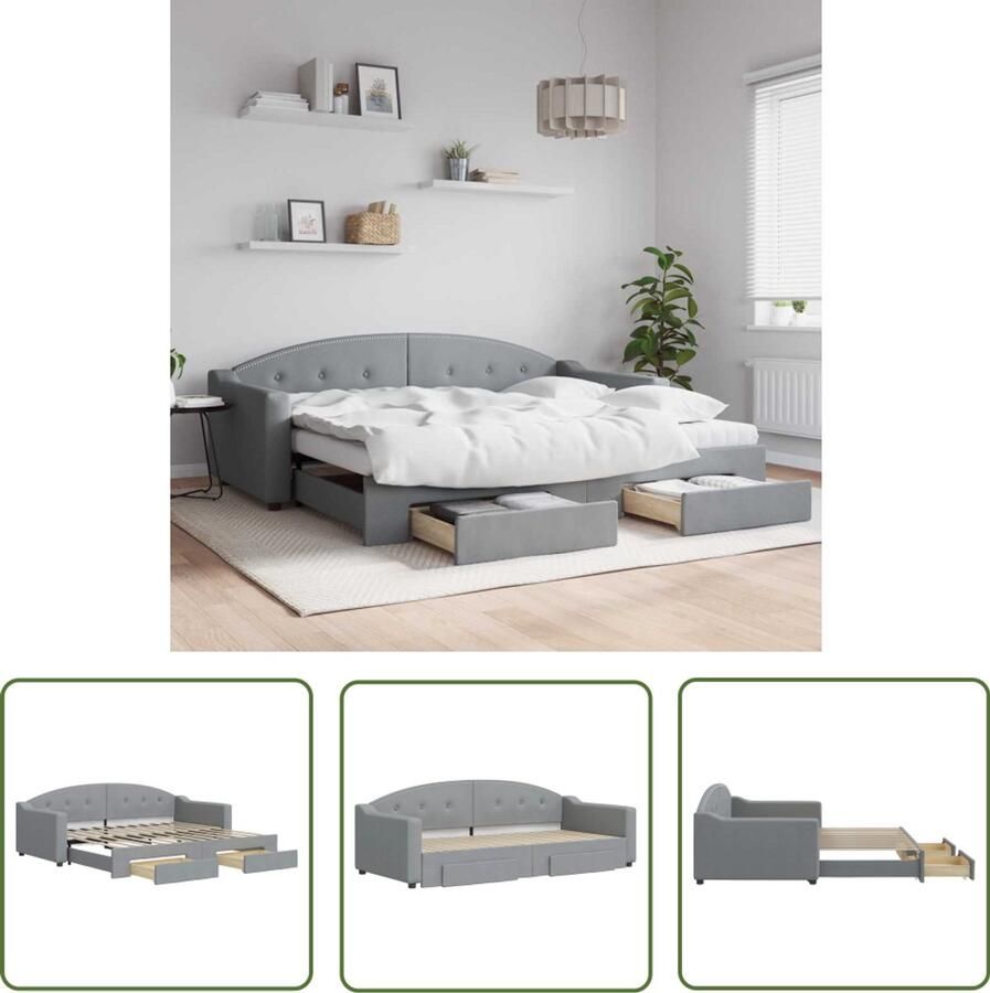VidaXL Slaapbank met onderschuifbed 90x200 cm Lichtgrijs Slaapbank Sofa Bed Tweepersoons Bed Onderbed Boxspring Meubels Interieurdecoratie Livingroom Furniture Bedroom Furniture