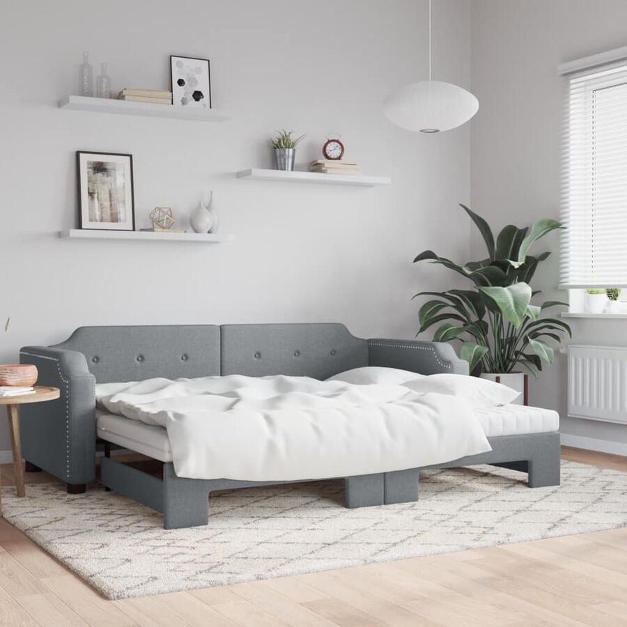 VidaXL Slaapbank Onderschuifbed Matras Lichtgrijs Slaapbank Tweepersoonsbed Sofa Bed Onder Schuifbed Zitmeubel - Foto 3