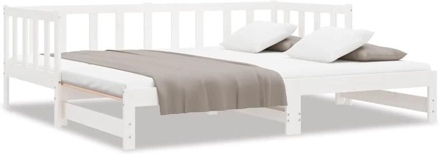 VidaXL -Slaapbank-met-onderschuifbed-90x200-cm-massief-grenenhout-wit - Foto 3