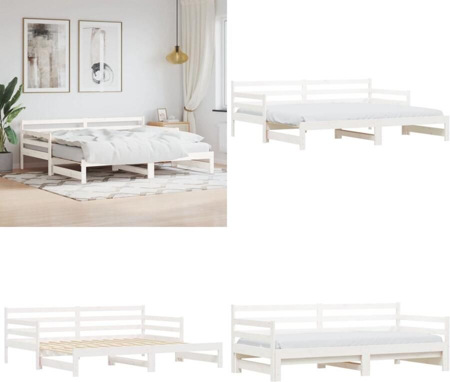 VidaXL Slaapbank met onderschuifbed 90x200 cm massief grenenhout wit Slaapbank Met Onderschuifbed Slaapbanken Met Onderschuifbedden Slaapbank Bedbank