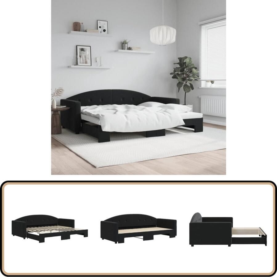 VidaXL Slaapbank met onderschuifbed 90x200 cm Zwart Slaapbank Tweepersoonsbed Kanapé-lit Sofa Bed Lounge Meubilair Zithoek Nachtkastje Bedroom Furniture Living Room Furniture Velvet Sofa