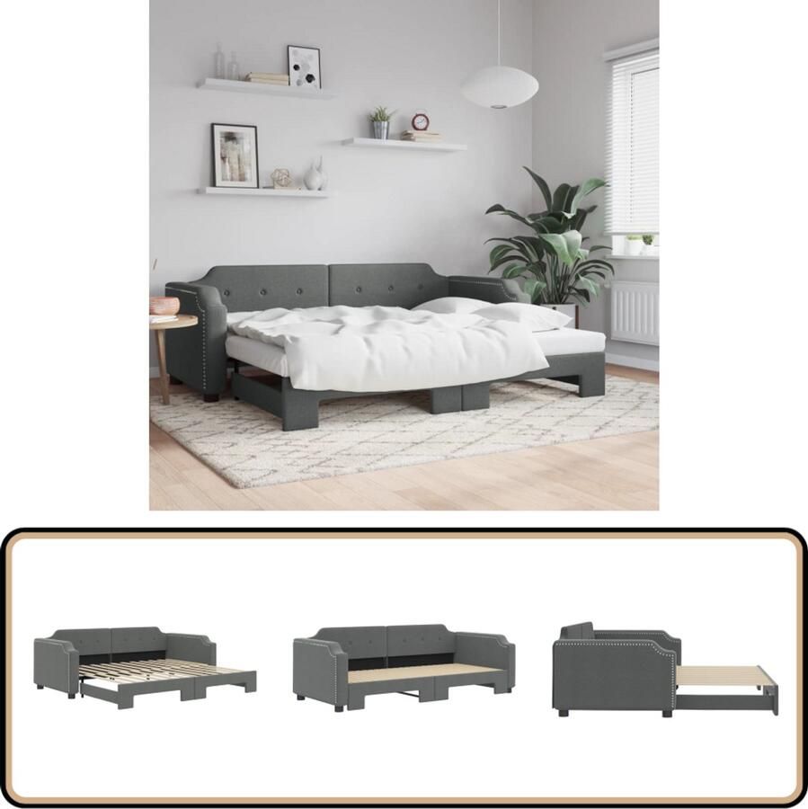 VidaXL Slaapbank met onderschuifbed donkergrijs Slaapbank Sofa Bed Tweepersoonsbed Donkere Kleuren Meubels Stoffen Bank Bankstel Living Room Furniture Bedroom Furniture