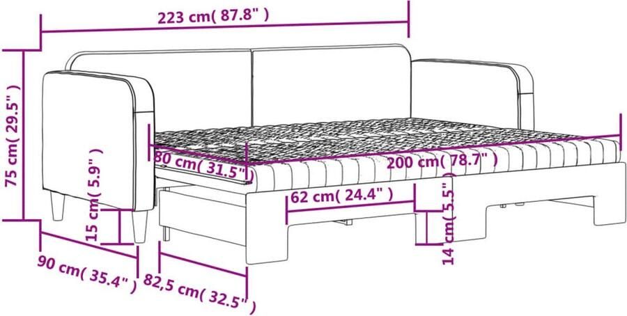 VidaXL Slaapbank met onderschuifbed donkergrijs Slaapbank Sofa Bed Tweepersoonsbed Donkere Meubels Comfortabele Stoffen