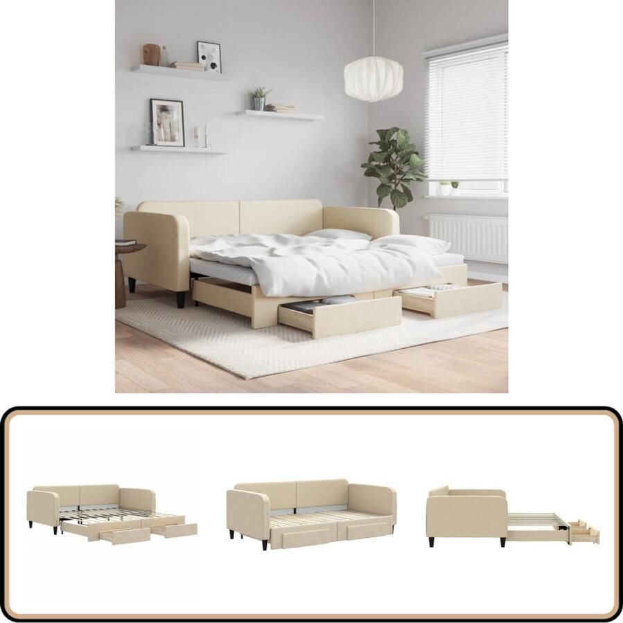 VidaXL Slaapbank met onderschuifbed en lades 100x200 cm Slaapbank Tweepersoonsbed Sofa Bed Onderschuifbed Opslagruimte
