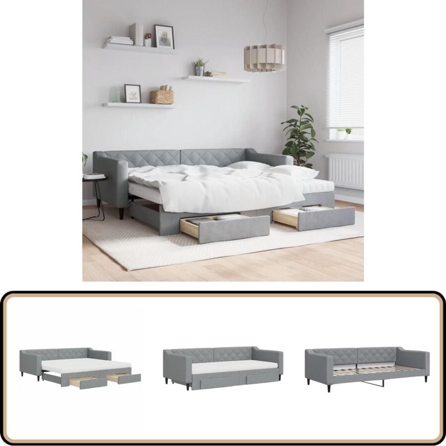 VidaXL Slaapbank met onderschuifbed en lades 90x200 cm Slaapbank Tweepersoonsbed Sofa Bed Opvouwbare Bed Boxspring Meubels Interieurdecoratie Livingroom Furniture Bedroom Furniture