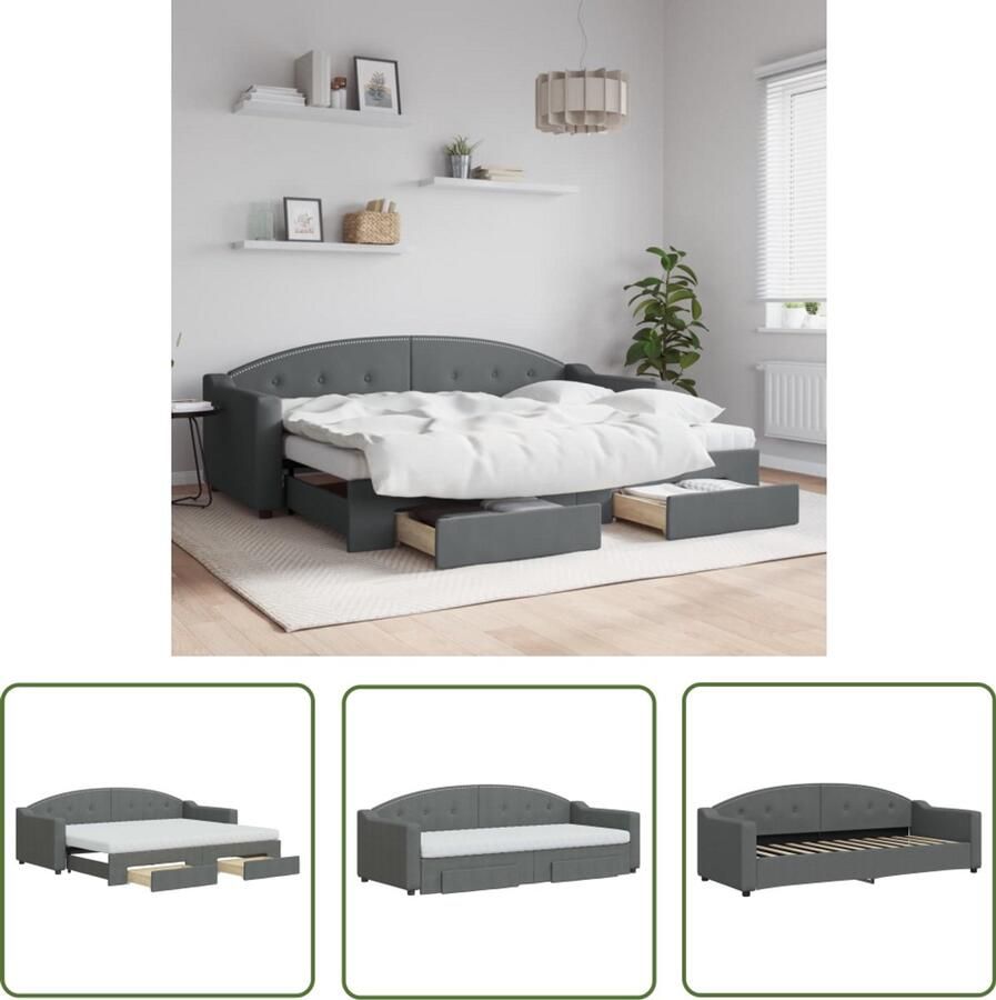VidaXL Slaapbank met onderschuifbed en lades Donkergrijs Slaapbank Donkere Grijze Slaapbank Tweepersoons Slaapbank Logeerbed Sofa Bed Boxspring Bed Opvouwbare Bed Meubels