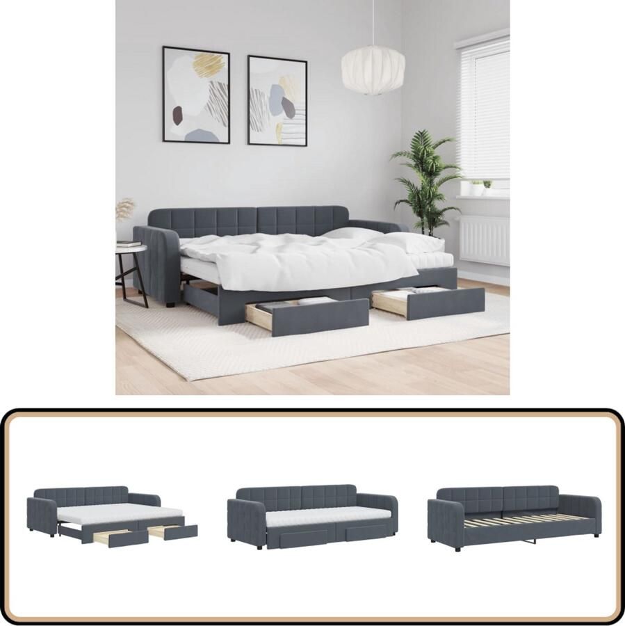 VidaXL Slaapbank met onderschuifbed en lades Donkergrijs Slaapbank Sofa Bed 2-in-1 Bank Donkere Meubels Loungemeubel