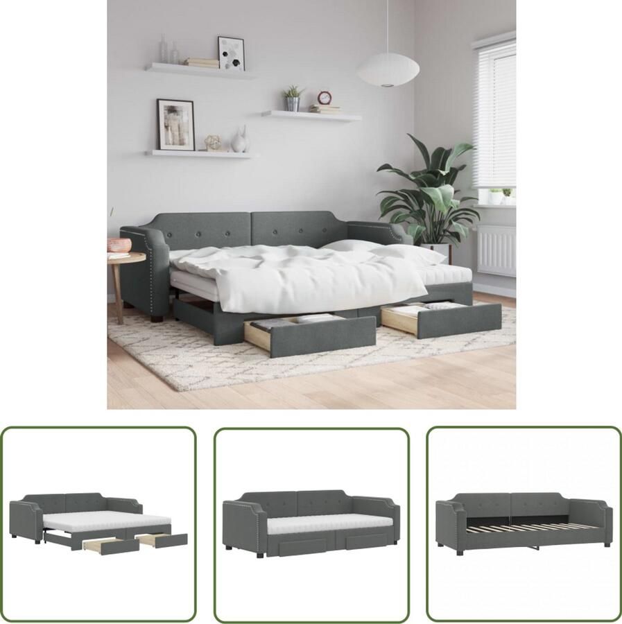 VidaXL Slaapbank met onderschuifbed & lades donkergrijs Slaapbank Sofa Bed Tweepersoonsbed Donkere Grijze Meubels Multifunctioneel Meubilair Opbergmeubels Boxspring Alternatief Guest Bed