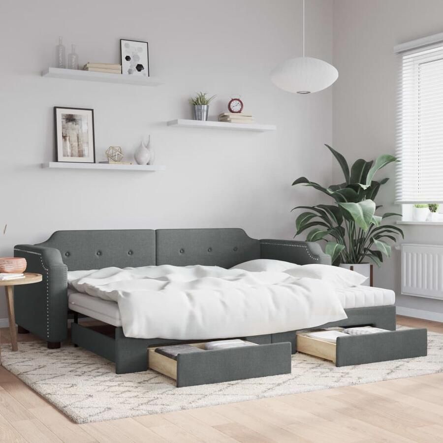 VidaXL Slaapbank met onderschuifbed & lades donkergrijs Slaapbank Sofa Bed Tweepersoonsbed Donkere Grijze Meubels Multifunctioneel Meubilair Opbergmeubels Boxspring Alternatief Guest Bed - Foto 2